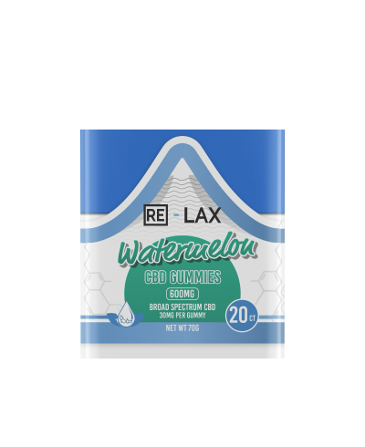 RE-LAX Broad Spectrum 20ct CBD Gummies 600mg Watermelon